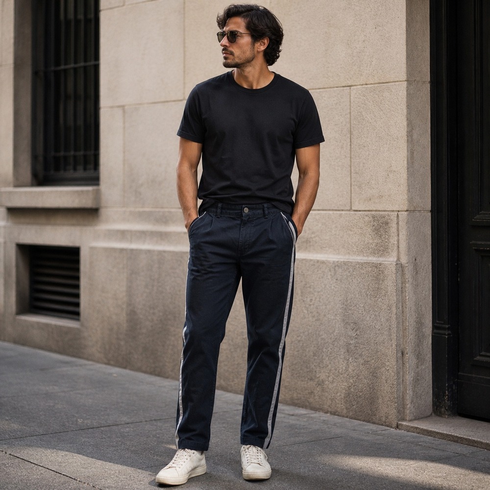 Levi's Line 8 Mens Black Cotton Trousers Grey Side Stripe Pants 34x30